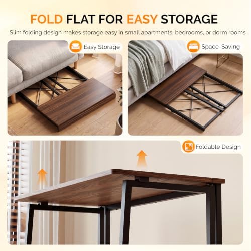 VINGLI 31.5" Folding Desk for Small Spaces, Standing Laptop Desk, Brown