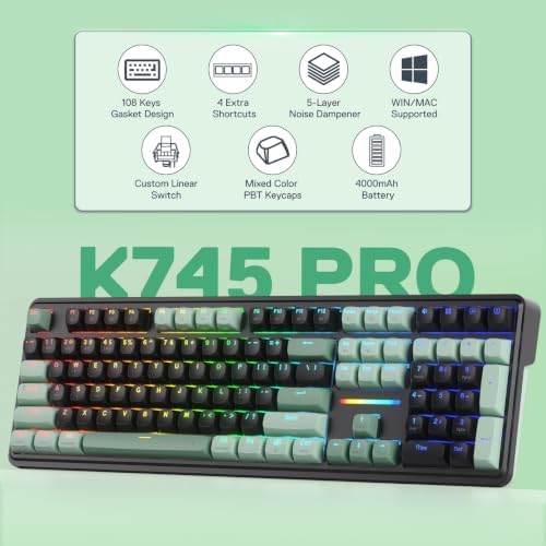 Redragon K745 PRO Wireless 108-Key Gasket RGB Gaming Keyboard, 4 Hotkeys