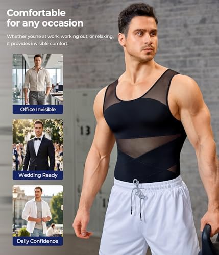 TAILONG Men's Compression Shirt for Body Shaper Slimming Vest Tight Tummy Underwear Tank Top