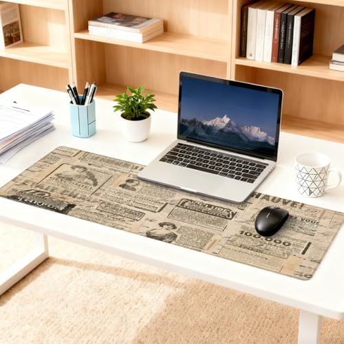 Large Mouse Pad Non-Slip Rubber Vintage Newspaper Woman Long Gaming Desk Mat Big Computer Keyboard Mousepad Waterproof Protector Wristing Pad for Gaming Office Home Decorative 31.5 X 11.8 Inch