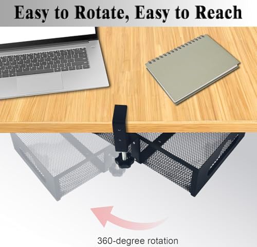 Under Desk Organizer 360° Swivel,No-Drill Clamp-On,Holds Up to 7lbs