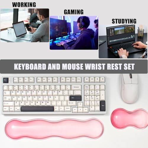Gel Keyboard and Mouse Wrist Rest Set, Pink Wrist Pad for Computer Keyboard