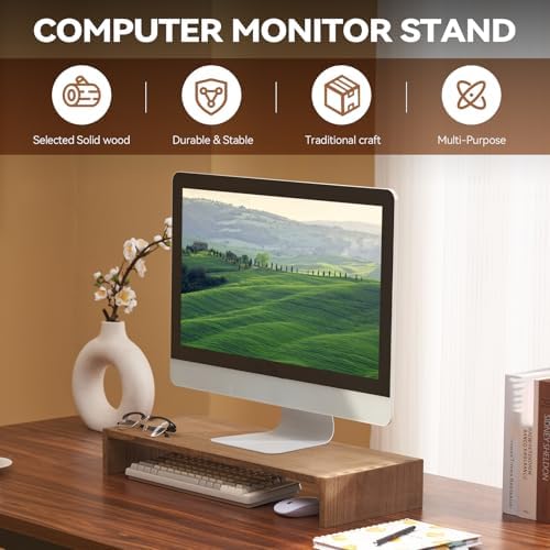 KIRIGEN Wood Monitor Stand Riser for Desk, 23.23 Inch, Brown 59-DBR
