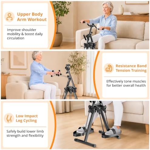 RYGEO Pedal Exerciser Bike for Seniors – Arm, Leg, Hand & Knee Elderly Exercise Equipment, Sit Down Air Walker for Total Body, Upper & Lower Limb Trainer Home Workout