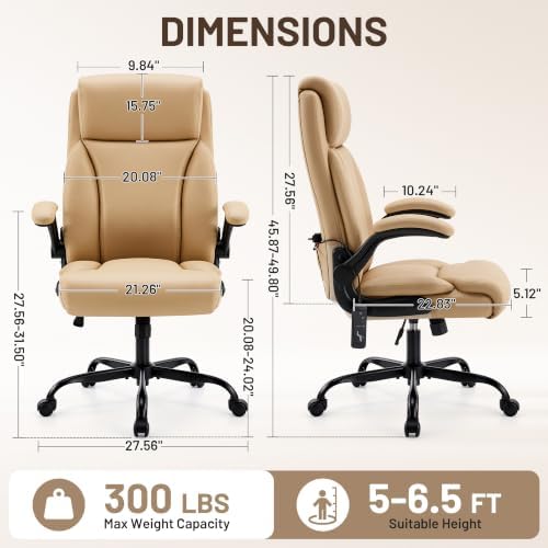 Heated Office Chair, Reclining Desk Chair with Constant Warm Heat, Big and Tall Executive PU Leather Chairs for Heavy People, Ergonomic Wider & Thicker Seat Cushion Gaming Chairs (Khaki)