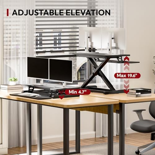 SANODESK 40" Desk Converter, Height Adjustable Sit to Stand Riser, Dual Monitor and Laptop Workstation with Wide Keyboard Tray, Modern Minimalist Design, Black