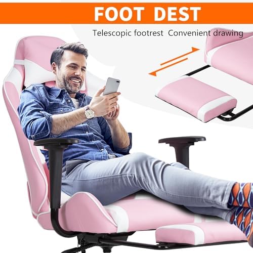 Gaming Chair, High Back PU Leather Gaming Chairs Computer Chair with Headrest & Lumbar Support, Height Adjustable Wide Seat Gaming Chairs for Adults, Game Chair with Footrest & Armrest