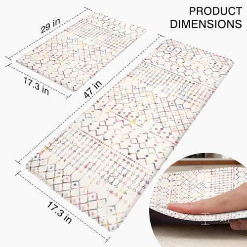 Boho Modern Farmhouse Anti Fatigue Kitchen Mat, 17.3"x47"+17.3"x29"
