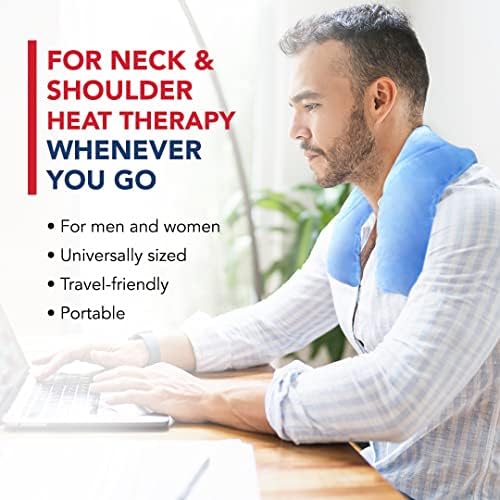Doctor Developed Heated Neck Wrap - Weighted Heating Pad with Natural Flax Seeds - Cordless Microwavable Heating Pad for Neck & Shoulders - Soft Plush Relief (Blue)