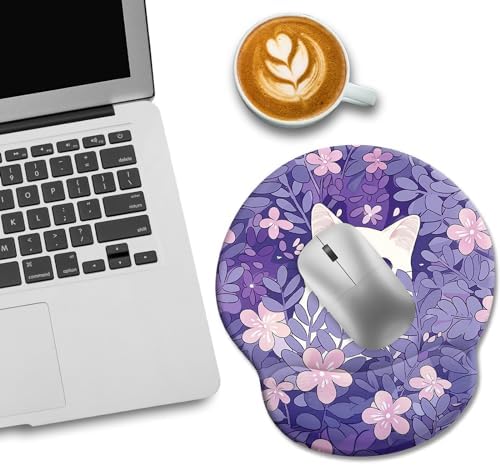 LIMKRIAN Purple Mouse Pad with Gel Wrist Rest, Cat Ergonomic Mouse Pad
