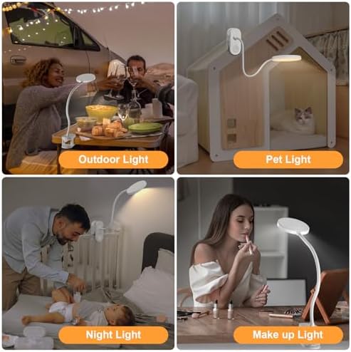 Rechargeable Desk Lamp with Clamp, 97 LED Bright Clip on Light with 3 Color & 10 Brightness, Cordless Desk Light for Home Office Bed Book Reading Crafting Sewing Drawing Knitting Puzzle (White/4.7'')