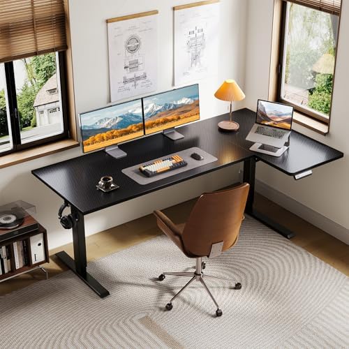 OffiGo 63" Reversible L Shaped Electric Standing Desk, Carbon Fiber Black