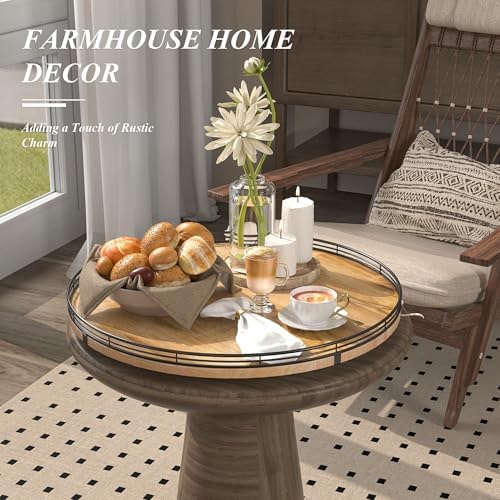 AMH 18-Inch Extra Large Farmhouse Oak Lazy Susan Organizer