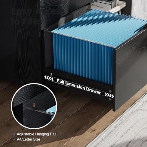 DUMOS 3 Drawer Rolling File Cabinet, Wood Printer Stand with Storage