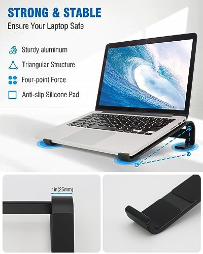 Laptop Stand for Desk, Ventilated Aluminum Laptop Riser, Black