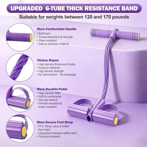 Foot Pedal Resistance Bands with Handles, 6-Tube Multifunction Elastic Yoga Exercise Bands, Home Gym Fitness Equipment for Women & Men to Abs, Core, Leg, Arm, Waist Workout