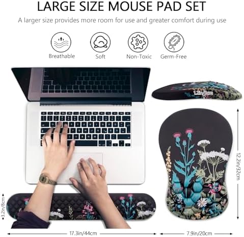 Mouse Pad Wrist Support, Laokiiy 2 in1 Keyboard Wrist Rest+ Ergonomic Mouse Pad, Non-Slip Wrist Rest for Computer Keyboard, Made Easy Typing & Relieve Wrist Pain(Flower)