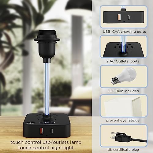 Touch Bedside Table Lamps for Bedroom Night Stands with Charging Station