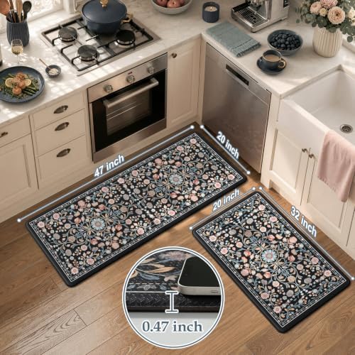 KIMODE Cushioned Kitchen Mats for Floor Anti Fatigue,Kitchen Rugs Sets of 2