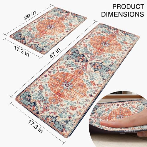 Boho Anti Fatigue Kitchen Mat, Orange, 17"x47"+17"x29"