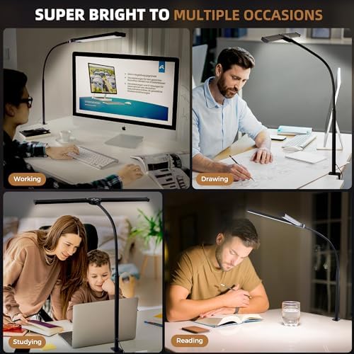 Motumen Led Desk Lamp for Home Office, Eye-Care Desk Light Clamp, White