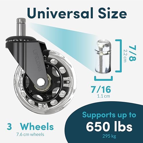 Lifelong Gaming Office Chair Wheels Replacement, Heavy Duty, 5-Pack