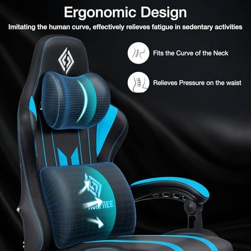HOFFREE RGB Gaming Chair with Speakers Music Rhythm Lights Game Chair-Blue