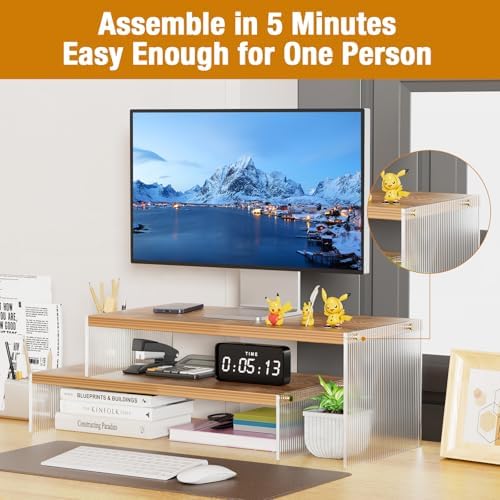 YGYQZ Adjustable Monitor Stand Riser, 7.67"×15.74" Dual Monitor Desk Stand