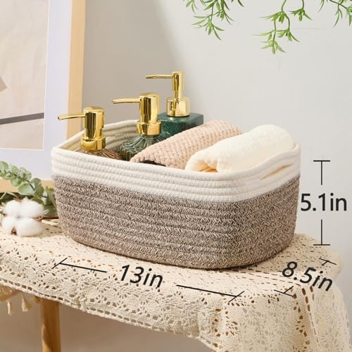 MiniArk Small Storage Baskets for Organizing | Closet Organizer Bins | Shelf Toy Basket | Woven Rope Baskets | Cube Decorative Box | Shallow Basket | 13x8.5x5.1” | 4 Packs White Brown