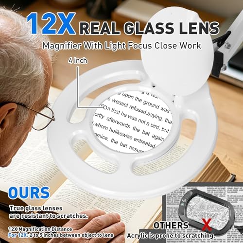 KIRKAS Magnifying Glass with Light, 2,200 Lumens Magnifying Lamp 12X