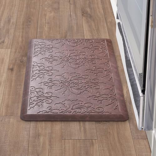 Chef Gear - Anti-Fatigue Wellness Kitchen Mat - Marni Design - Cushioned Comfort Chef Mat - Faux Leather - Cooking & Standing Relief -Skid-Resistant - Measures 17.5"x32" - Red