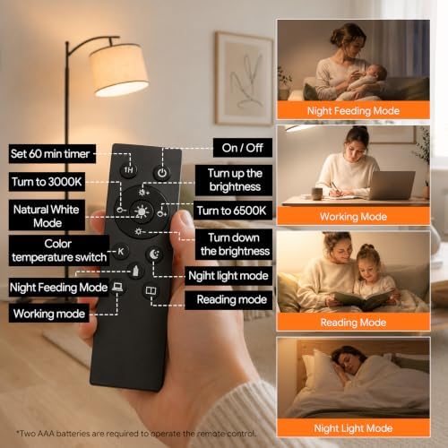 BySea Dimmable Arc Floor Lamp, Adjustable Over Couch Lamp, Remote Control