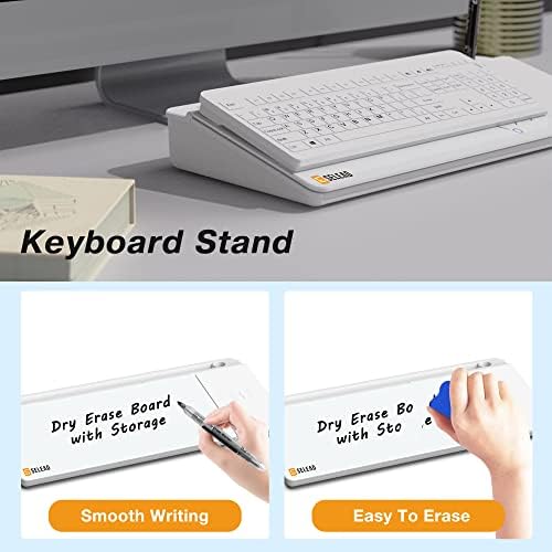 SELEAD Desktop Glass Whiteboard with Wireless Charger and Storage, White