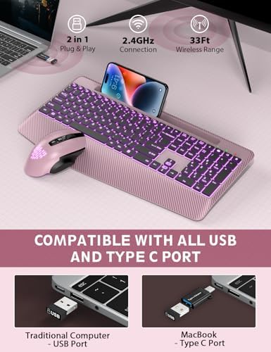 SABLUTE Wireless Keyboard and Mouse Combo, Backlit Scissor Keys, Wrist Rest