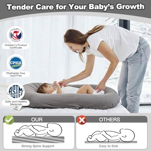 Baby Lounger Oversized 0-24 Months, Home and Travel Infant Cushion-Grey