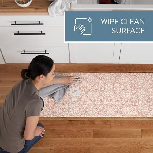 Town & Country Basics Comfort Plus Vintage Medallion Tile Anti Fatigue Comfort Mat, Kitchen Runner Mat, Standing Desk Mat, Dorm Room Rug, Non-Slip Backing, Rust, 18"x55"