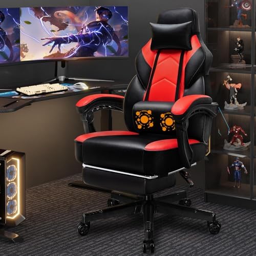 Gaming Chair with Footrest, Massage Lumbar Support, Height Adjustment, and 360° Swivel Seat, Ergonomic Design for Gaming