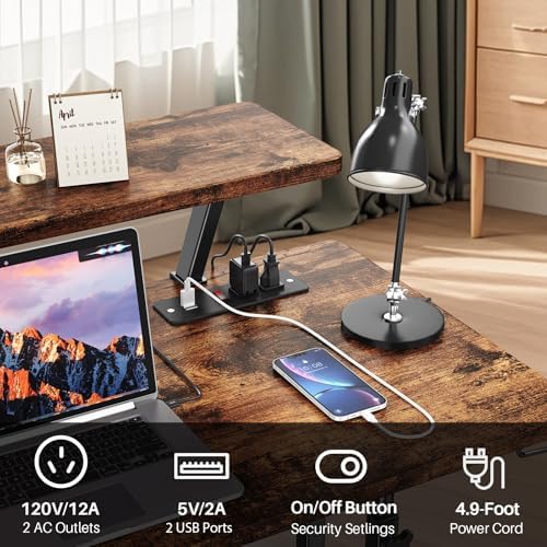 Adjustable Height Standing Desk with Power Outlets, Rolling Stand Up Desk with Monitor Stand and Storage Shelves, 31.5" Small Mobile Computer Desk, Portable Laptop Table (Retro Brown)