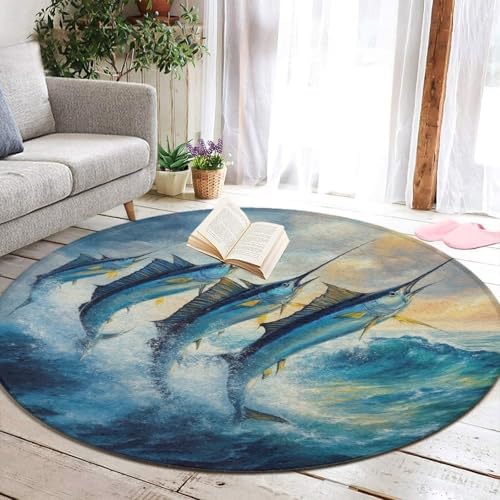 Highly Premium Quality Floor Mat, Office Chair Decor Mat, Room Sofa Yoga Soft Round Carpet Whimsical Fish Painting, 36inch