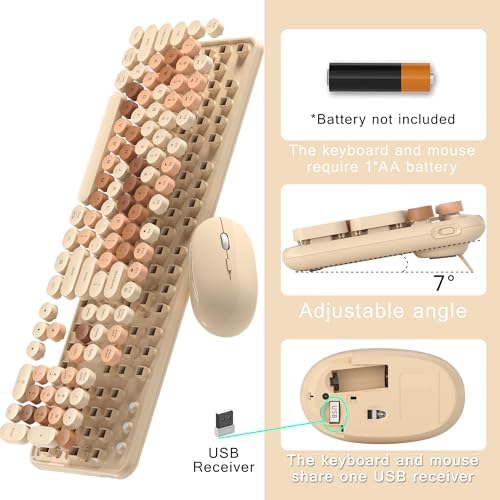 MPTOG Wireless Computer Keyboard and Mouse Combo (Milk-Tea Colorful)