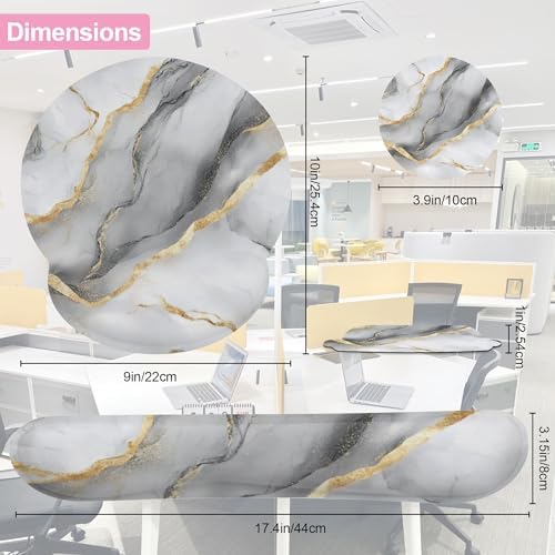 Gray White Gold Marble Keyboard Wrist Rest Pad Mouse Pad Set,Ergonomic Mousepad Wrist Support Memory Foam Desk Pad for Gaming Office,Non-Slip Rubber Base Easy Typing for Home Office Computers