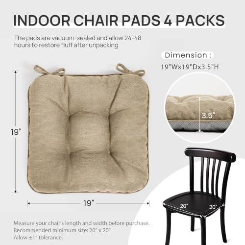 Love's cabin Memory Foam Chair Cushions Set of 4, 19 Inch, Linen