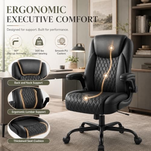GTPLAYER Office Executive Chair with Flip-up Arms, Ink Black