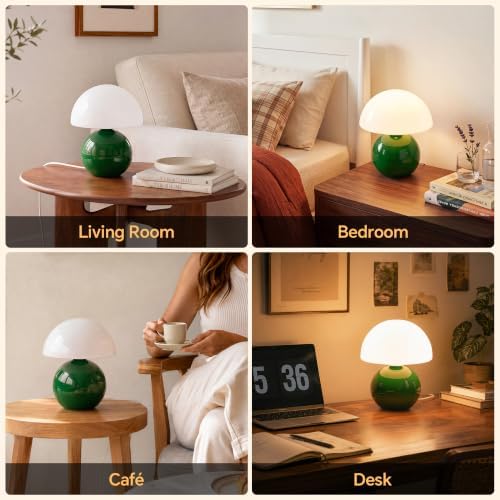 Dawnwake Mushroom Lamp Table Lamp for Bedroom-Small Table Lamps,Dark Green