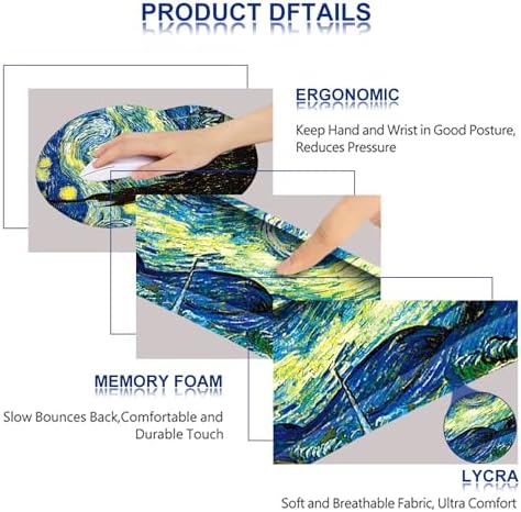 ARTSO Ergonomic Mouse Pad with Wrist Rest, Comfortable Keyboard Wrist Rest, Memory Foam Mousepad for Computer Keyboard, Mouse Pad Set for Easy Typing, Pain Relief, Starry Sky Oil Painting