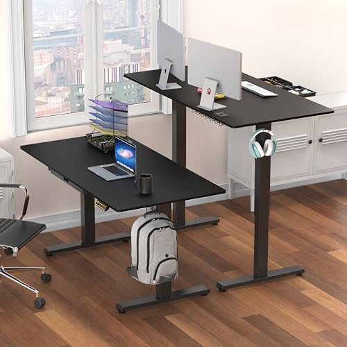 SHW 55 x 28 Electric Height Adjustable Standing Desk w/Drawer, Black