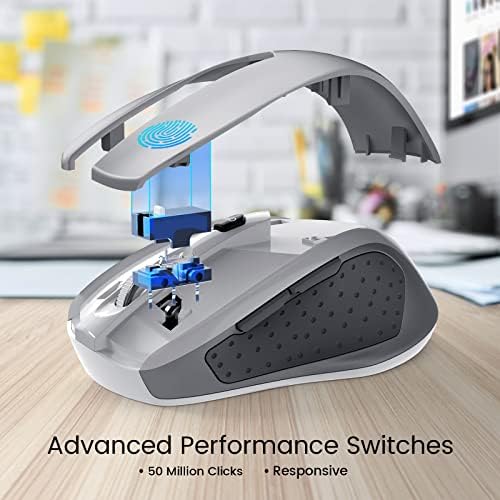 HOTWEEMS D-09 Wireless Mouse for Laptop - Ergonomic Plus Computer USB Cordless Mice, Ergo Grips, Lightspeed 5-Level 2400 DPI, 16 Months Battery Life, Portable for PC Mac Chromebook, 6 Button, Mithril