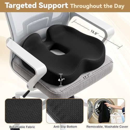 TushGuard 4-Zone Ergonomic Seat Cushion with Coccyx Cutout, Black