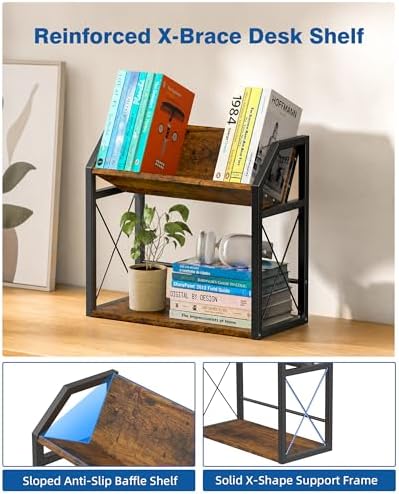 Desktop Bookshelf, Wooden Desk Shelf Organizer, Brown