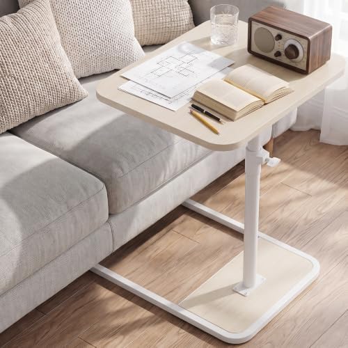 GOYLSER Large C Shaped End Table for Couch, Height Adjustable Rotatable Couch Tray Tables Sofa Table Tv Trays for Bedroom, Natural Wooden Swivel Side Table for Small Spaces